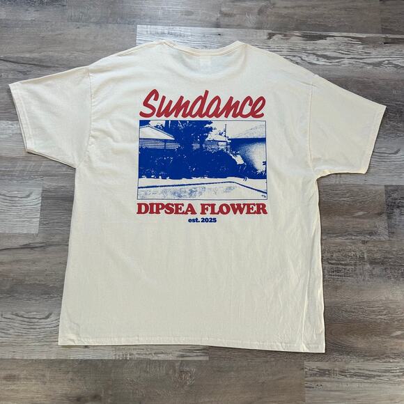 Sundance Graphic Tee Cream Cotton Oversized Dipsea Flower Pool Print Indie XXL - Picture 2 of 5